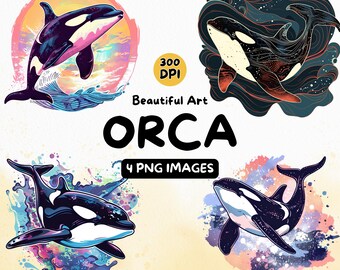 Orca Art Design Digital Download, Orca PNG, Orca Clip Art, 300 DPI, Komercyjne wykorzystanie ilustracji Orca, Projekt cyfrowy, Ocean Clip Art