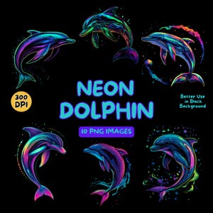 Neon Delfin Digitale Kunst - Neon Delfin PNG - Neon Delfin Clipart - Bunter Delfin - Kommerzielle Nutzung Illustrationen - Digital Design