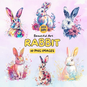 Rabbit Art Design Digital Download, Rabbit PNG, 300 DPI, Commercial Use Illustrations, Digital Design, Pet Clip Art, Animal Art
