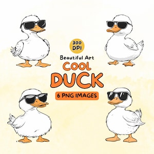 Cute Duck Wearing Sunglasses Clipart, Cartoon Duck, Cool Animal PNG, 300 DPI, Commercial Use Illustrations, Digital Design, Duck Clip Art