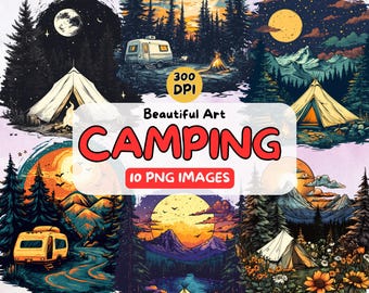 Download digitale di design artistico per campeggio, PNG per campeggio, Clip art per campeggio, 300 DPI, illustrazioni per uso commerciale, adesivo per campeggio, clip art per campeggio