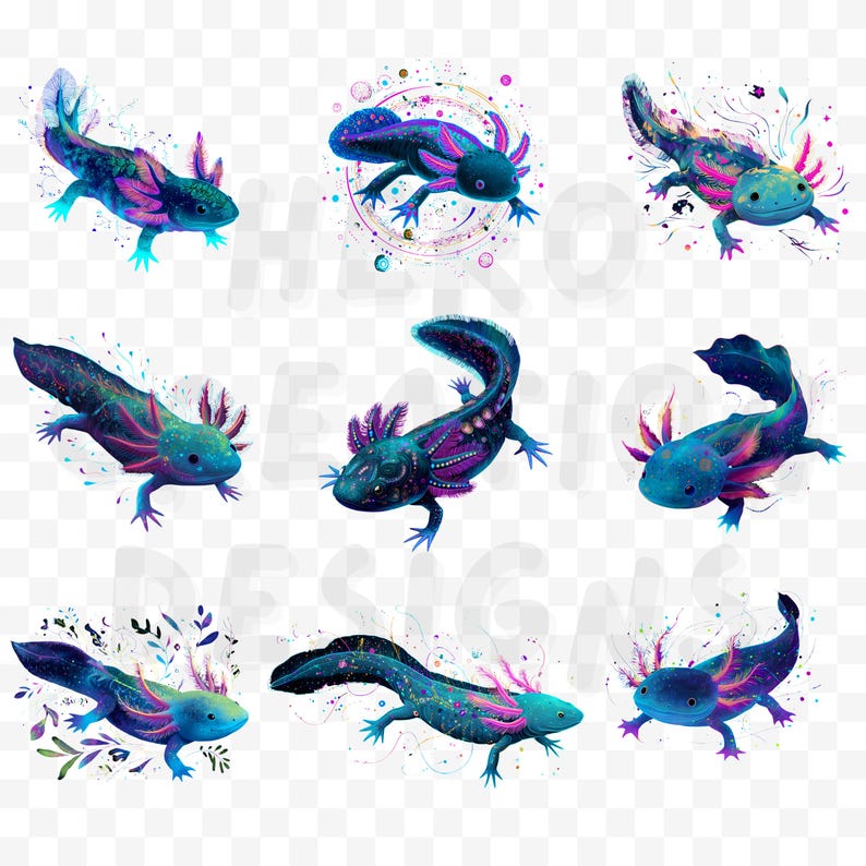 Neon Axolotl Digital Art - Neon Axolotl PNG - Neon Axolotl Clipart ...
