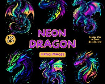 Neon Drache Digitale Kunst - Neon Drache PNG - Neon Drache Clipart - Bunte Kunst - Kommerzielle Nutzung Illustrationen - Digitales Design - Clip Art