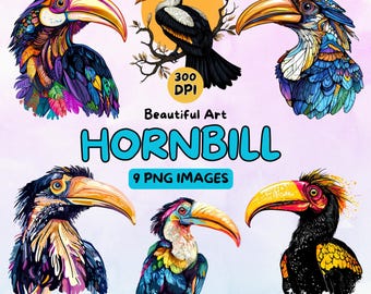 Hornbill Art Design Digital Download, Bird PNG, 300 DPI, Commercial Use Illustrations, Digital Design, Bird Clip Art, Animal Art