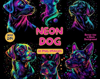 Neon Dog Digital Art - Neon Dog PNG - Neon Dog Clipart - Colorful Dog - Commercial Use Illustrations - Digital Design - Pet Clipart