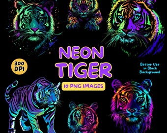 Neon Tiger Digital Art - Neon Tige PNG - Neon Tiger Clipart - Colorful Tiger - Commercial Use Illustrations - Digital Design