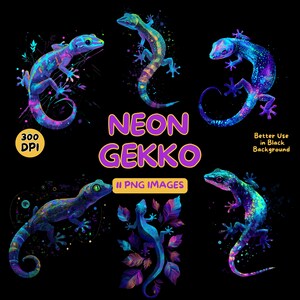 Neon Gekko Digital Art - Neon Gekko PNG - Neon Reptile Clipart - Colorful Gekko - Commercial Use Illustrations - Digital Design