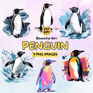 Penguin Art Design Digital Download, Penguin PNG, 300 DPI, Commercial Use Illustrations, Digital Design, Clip Art, Animal Art