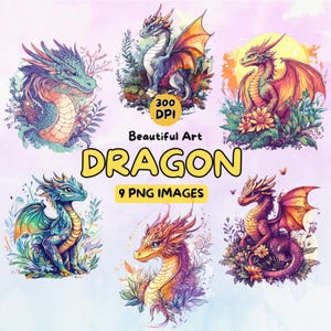 Dragon Art Design Digital Download, Dragon PNG, 300 DPI, Commercial Use Illustrations, Dragon Digital Design, Clip Art, Fantasy Art