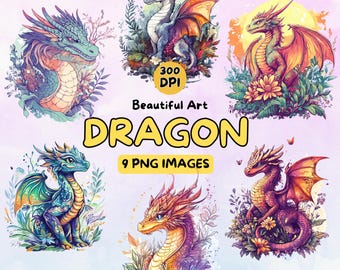 Dragon Art Design Digital Download, Dragon PNG, 300 DPI, Commercial Use Illustrations, Dragon Digital Design, Clip Art, Fantasy Art