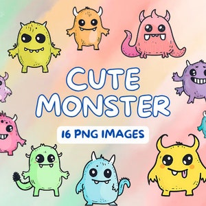 Cute Minster Clipart Bundle - Monster PNG - Cartoon Monster - Monster Clipart - Ilustracje do użytku komercyjnego - Projekt cyfrowy - Clip Art