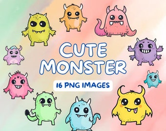 Cute Minster Clipart Bundle - Monster PNG - Cartoon Monster - Monster Clipart - Commercial Use Illustrations - Digital Design - Clip Art