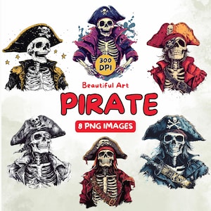 Skeleton Pirate Art Design Digital Download, Pirate PNG, Pirate Clip Art, 300 DPI, Commercial Use Illustrations, Digital Design, Clip Art