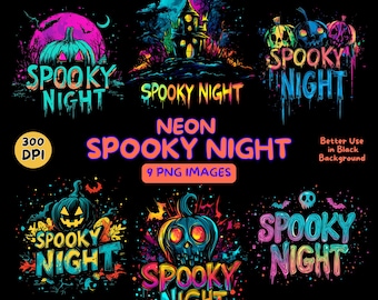 ネオンの不気味な夜 PNG - ハロウィーン PNG - ネオンのハロウィーン クリップアート - ハロウィーン アート - 不気味な季節 PNG - 商用利用可能なイラスト