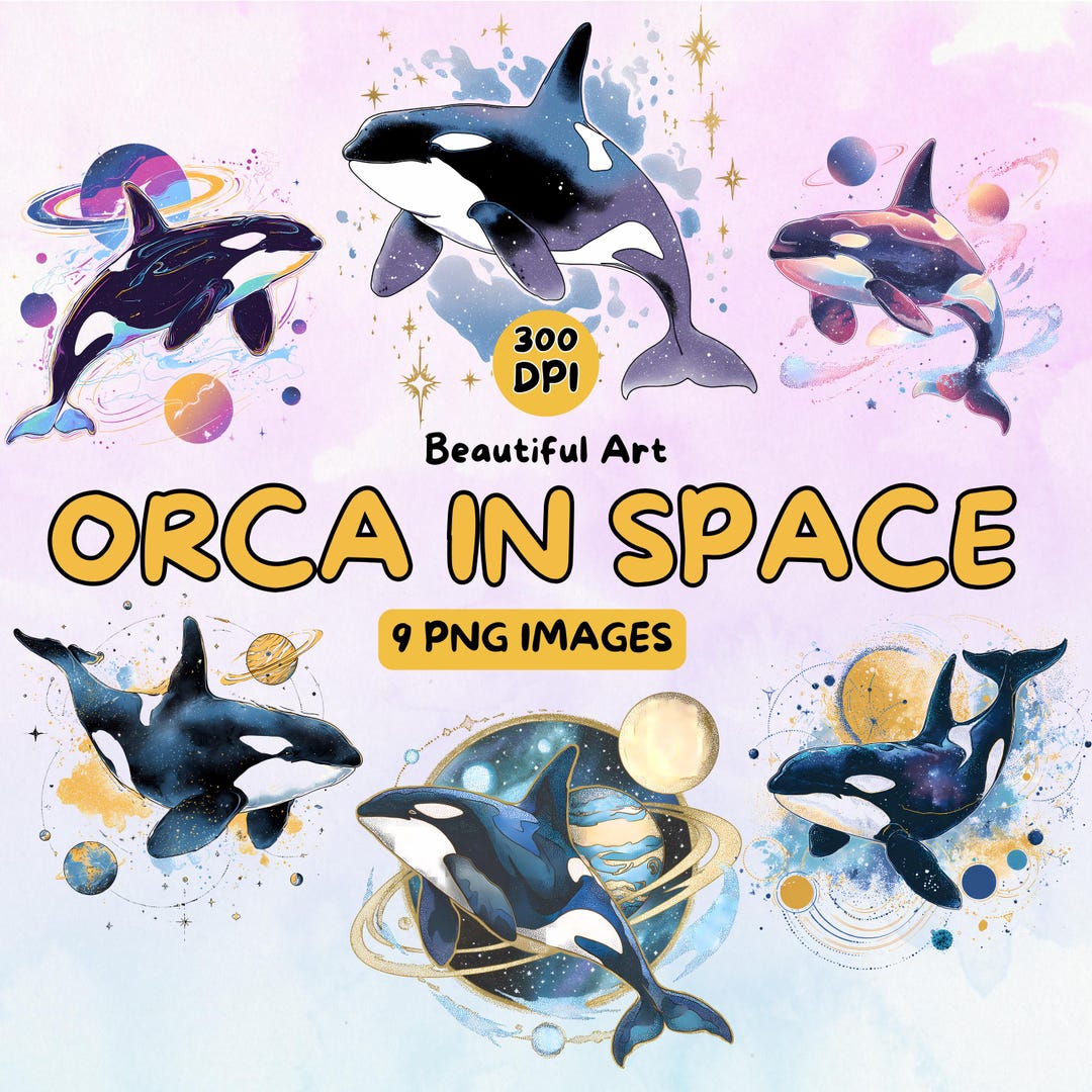 Orca in Space Art Design Digital Download, Orca PNG, Orca Clip Art, 300 ...