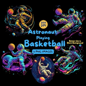 Astronauta jogando basquete Arte Design Digital Download - Basquete PNG - 300 DPI - Ilustrações de uso comercial - Design digital