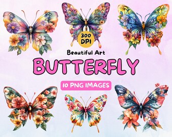 Projekt sztuki motyla do pobrania cyfrowego, motyl PNG, 300 DPI, ilustracje do użytku komercyjnego, projekt cyfrowy, grafika wektorowa, sztuka akwarelowa