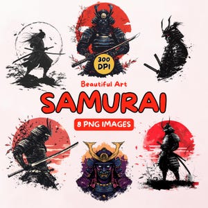 Samurai Art Design Digital Download, Samurai PNG, Samurai Clip Art, 300 DPI, Commercial Use Illustrations, Digital Design, Japanese Art