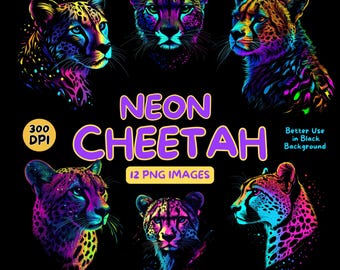 Neon Cheetah Digital Art - Neon Cheetah PNG - Neon Clipart - Colorful Cheetah - Commercial Use Illustrations - Digital Design - Clip Art