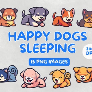 Happy Dogs Sleeping Clipart Bundle - Dog PNG - Cartoon Dog - Dog Clipart - Commercial Use Dog Illustrations - Digital Design - Clip Art