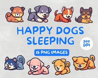 Happy Dogs Sleeping Clipart Bundle - Dog PNG - Cartoon Dog - Dog Clipart - Commercial Use Dog Illustrations - Digital Design - Clip Art
