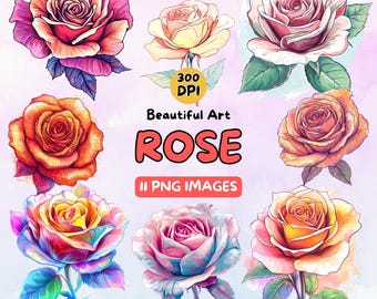 Beautiful Rose Art Design digitale download, Rose PNG, 300 DPI Flower Design, illustraties voor commercieel gebruik, digitaal ontwerp, Rose illustraties