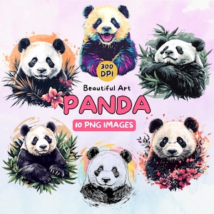 Prachtige panda Art Design digitale download, panda png, 300 dpi, illustraties voor commercieel gebruik, digitaal ontwerp, panda-illustraties, natuurkunst