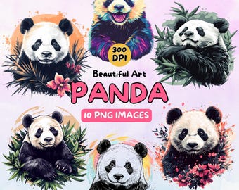 Panda Art Design Digital Download, Panda PNG, 300 DPI, Commercial Use Illustrations, Digital Design, Panda Clip Art, Wildlife Art