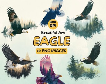 Eagle in Forest Art Design Digital Download, Eagle PNG, Eagle Clip Art, 300 DPI, Commercial Use Illustrations, Digital Design, Wildlife Art