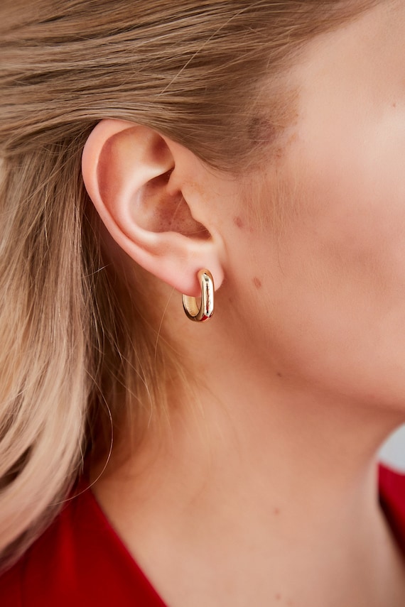 14K Solid Gold Square Hoop Earrings,minimalist Puffy Square Hoop