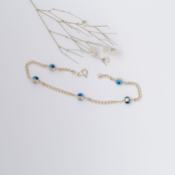 Bracciale Donna Anti-malocchio, Catena Cubana Delicata Regolabile, Con Ciondolo Occhio