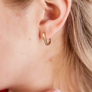 14K Solid gold square hoop earrings,minimalist square hoop earrings, rectangle hoop earring, gift for her, geometric hoop earring