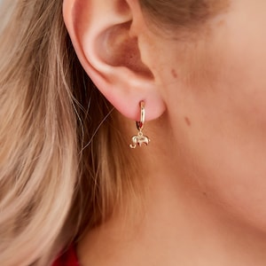14K Gold Elephant Earrings,Gold Drop Earrings,Animal Hoop Earrings,Gift for Her,14k gold dangle drop earrings,gold charm earrings,minimalist