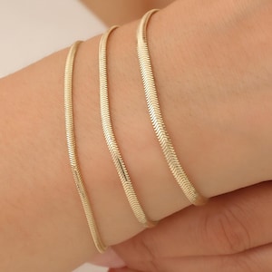 14k Solid Gold Snake Chain bracelet, Dainty Minimalist Snake Chain bracelet Gift, Snake Chain Necklace for Mom, 2.15mm,2.60mm,3.00 mm width