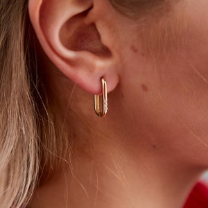 14k solid gold square hoop earrings,14k CZ stone square hoop earrings, rectangle hoop earrings, gift for her,14k gold hoop earrings, gift