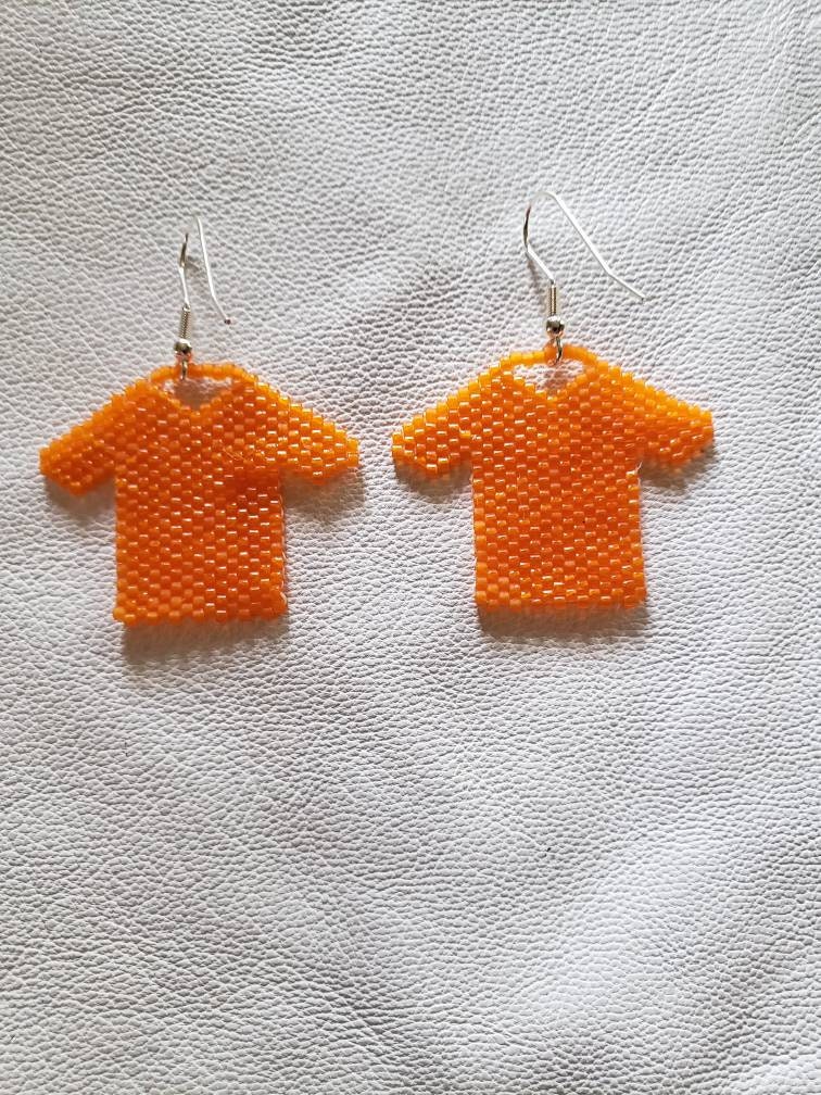 Orange Shirt Earrings Hand Made Seed Beaded Bead Work Etsy