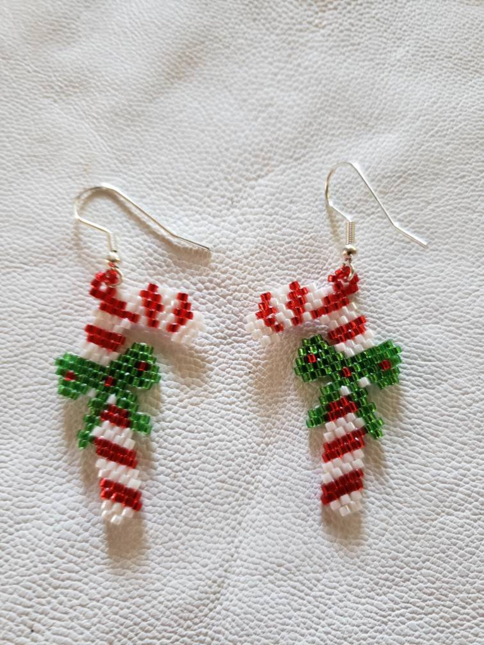 Candy Cane Earrings Hand Made Seed Beaded Etsy