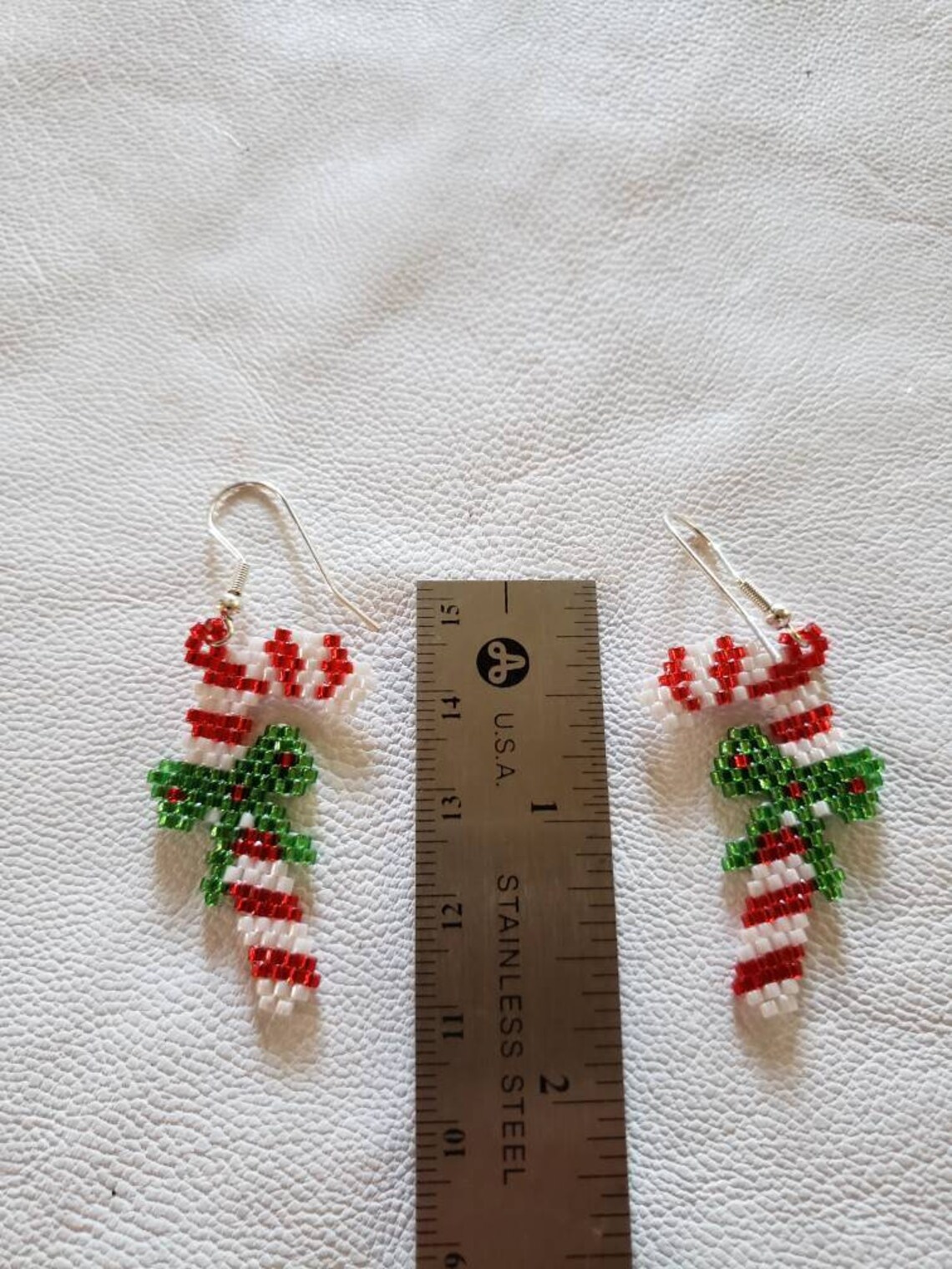 Candy Cane Earrings Hand Made Seed Beaded Etsy