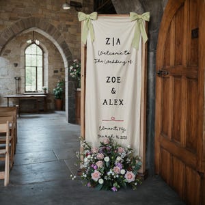 Personalized hand embroidered wedding welcome sign, Custom fabric sign,Custom linen wedding sign,ceremony Boho Wedding Welcome Sign