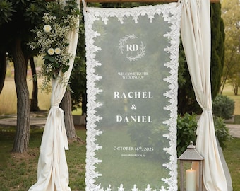 Hochzeit Stoff Willkommensschild, Modernes geschnürtes Schiere Hochzeit Willkommensschild, Benutzerdefinierte Leinen Hochzeitsschild, Boho romantisches Hochzeit Willkommensschild