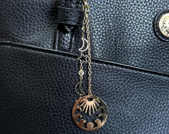 Handbag Charm: Moon Phases w/Rhinestones OOAK Handcrafted