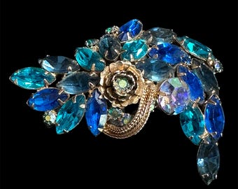 Vintage Alice Caviness Brooch Pin in Blues Attributed, Unsigned