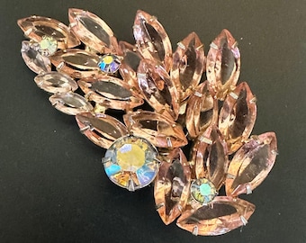 Vintage Pink Rhinestone Brooch with AB Feature Stones