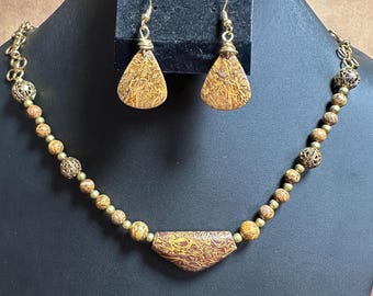 Calligraphy Jasper Necklace & Earrings Set - OOAK