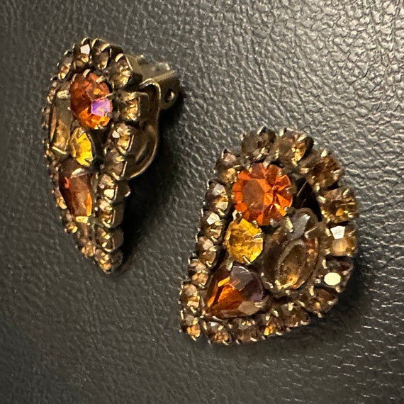 Gorgeous WEISS Fall-Color Teardrop Clip Earrings - image 3