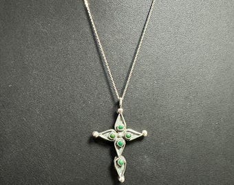 2-Sided Sterling Silver Cross Necklace: Jade, Coral .925 Religious Christian