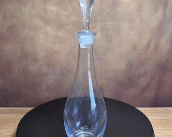 Vintage MCM Hand Blown Glass Decanter Bottle w/ Stopper 15" Clear