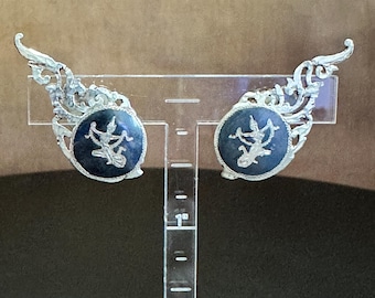 Vintage 1930s Sterling Silver Thai Dancer Earrings - Clip on