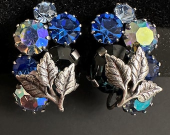 Vintage Rhinestone Clip-On Earrings - Austria