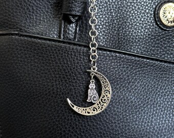 Handbag Charm: Cat in Moon OOAK Handcrafted